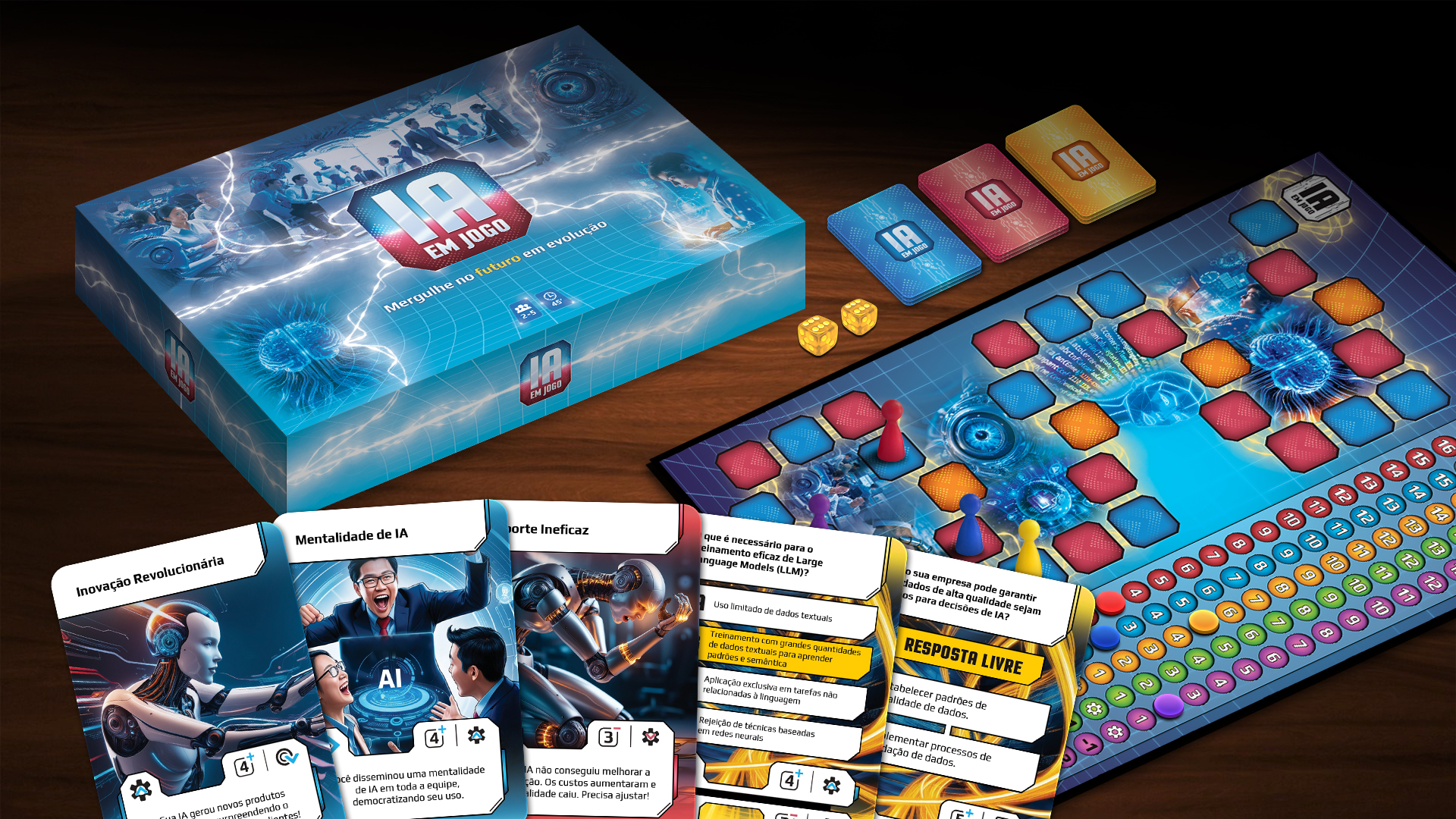 Jogo de tabuleiro IA EM JOGO montado sobre a mesa
